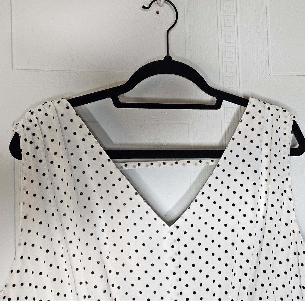 Lane Bryant White Polka Dot Dress Knee Length Sleeveless V Neck Empire Waist 20 - Picture 4 of 15